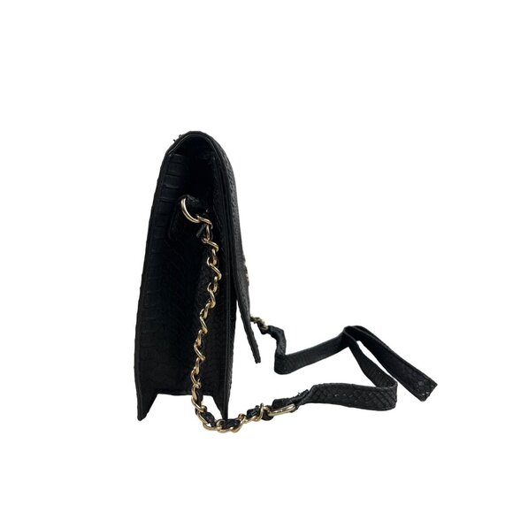 Elizabeth Grant Black Crossbody Purse Python Print Gold Chain Strap Sz S - NWOT - Picture 2 of 10